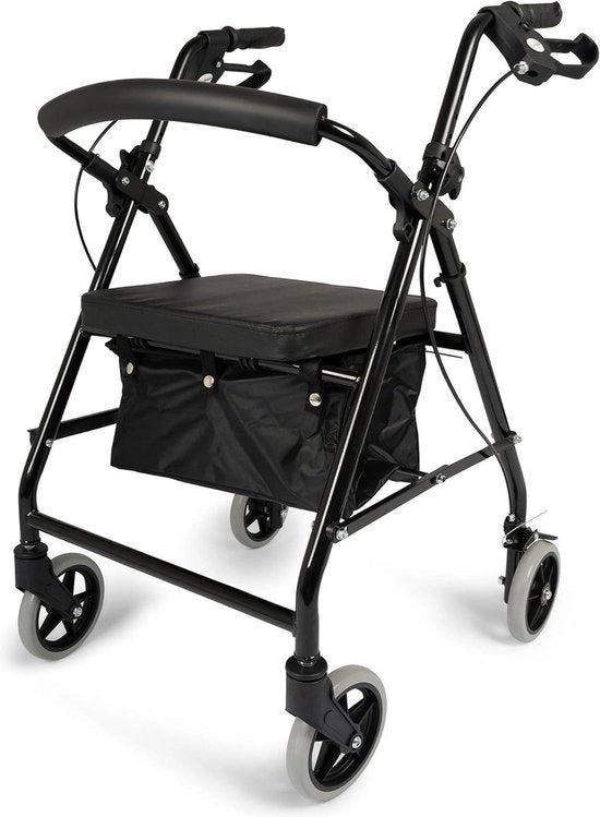 Rollator opvouwabile con piastra di servizio e cestino - Leggero e regolabile in altezza - Nero