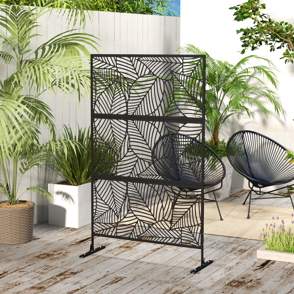 Paravento Separatore 3 Pannelli Design Foglie ¨C Xylo ¨C Nero 122x198 cm