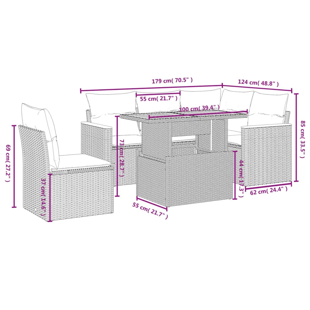 Set Divano da Giardino 6 pz con Cuscini Beige in Polyrattan 3273081