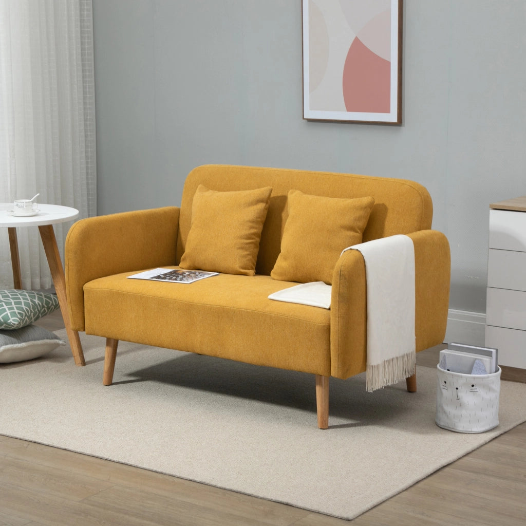 Divano 2 posti con cuscini ¨C Minimal ¨C Tessuto giallo 130x70x80 cm