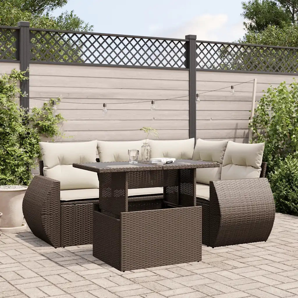 Set Divano da Giardino 5 pz con Cuscini Marrone in Polyrattan 3268513