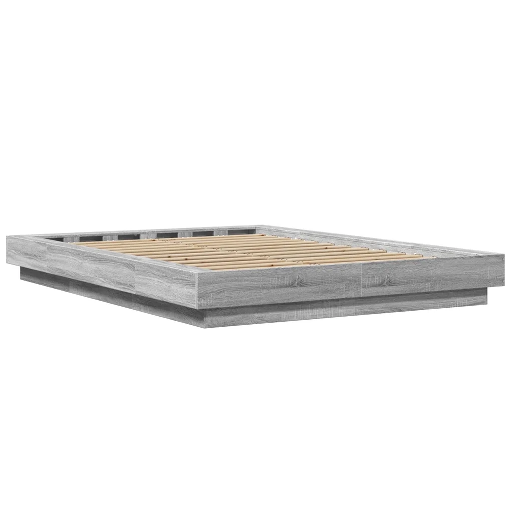 Letto matrimoniale | Letto per adulti | Giroletto Luci LED Grigio Sonoma 140x200 cm Legno Multistrato