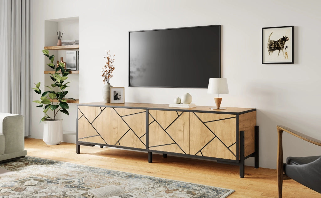 Cassettiera TV naturale in MDF lunghezza 153 cm