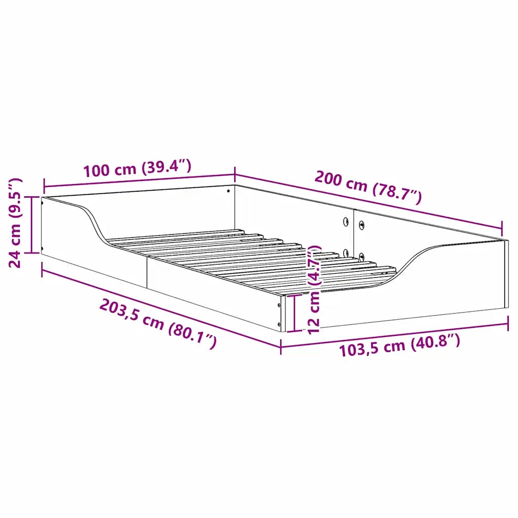 Struttura del letto Bianco 100 x 200 cm Pino massello 873386