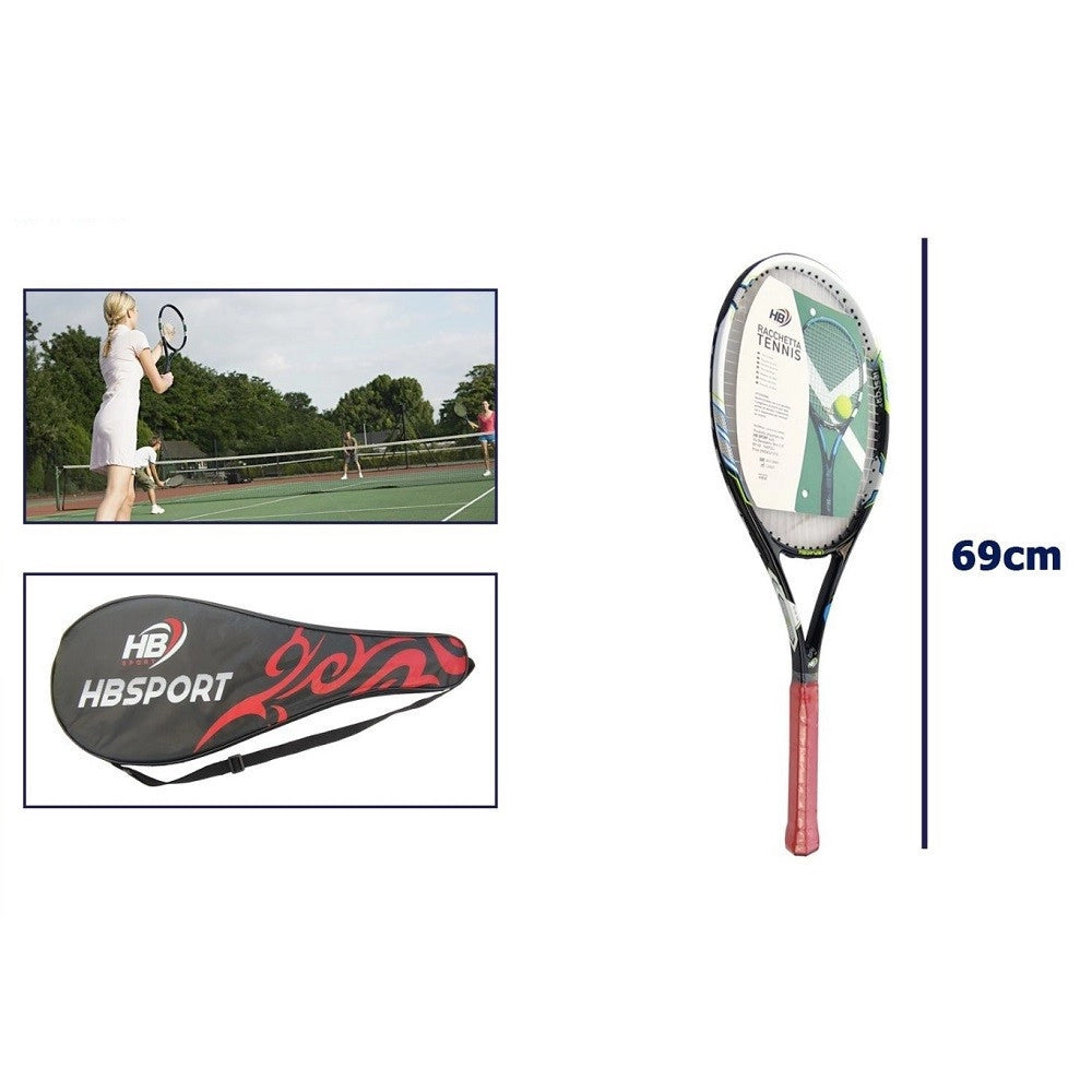 Trade Shop - Racchetta Da Tennis 69cm Rossa Nera Resistente Allenamento Borsa Trasporto 06039 -