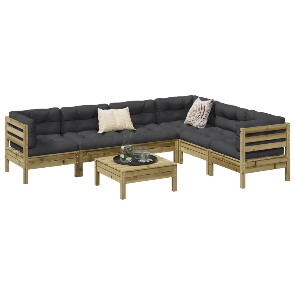 Set Divani da Giardino 7pz con Cuscini Legno Impregnato di Pino