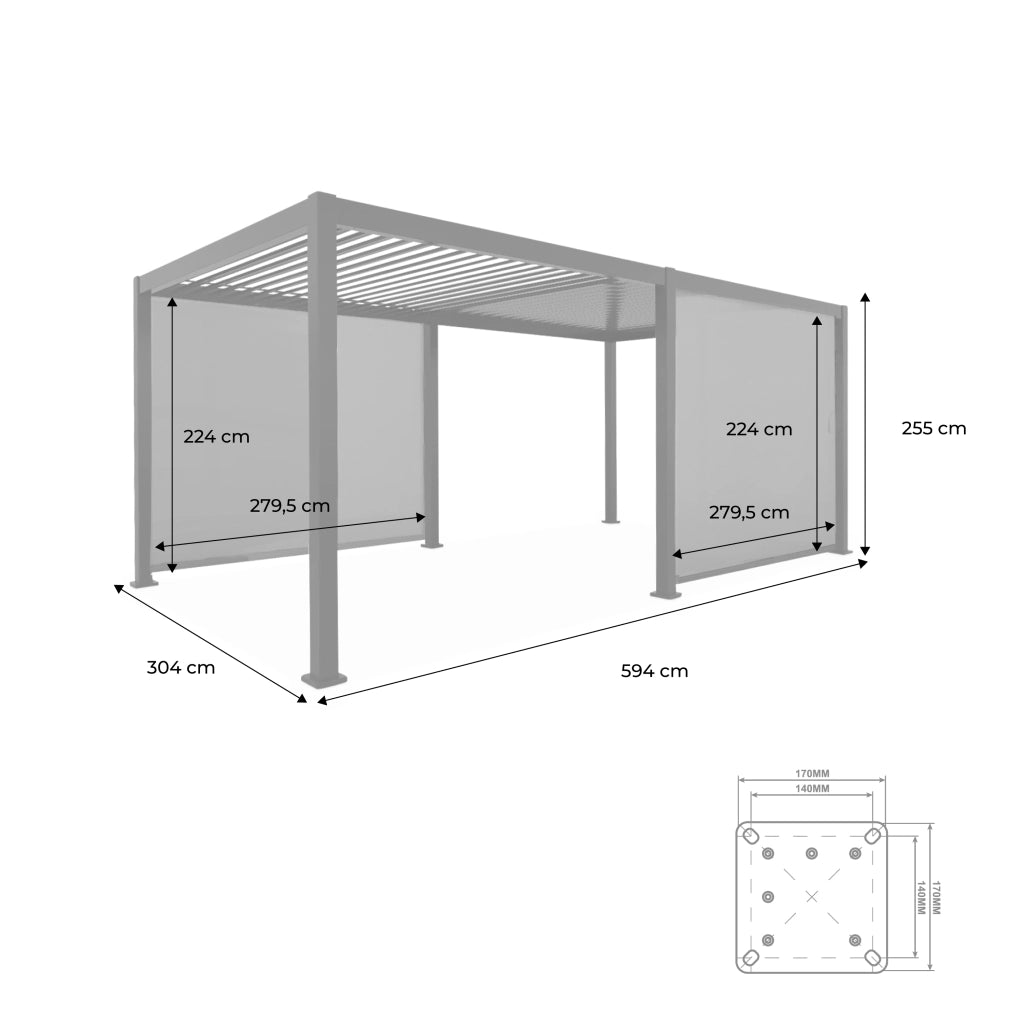 Pergola bioclimatica 3x6m in alluminio + 2 tende 3m , antracite
