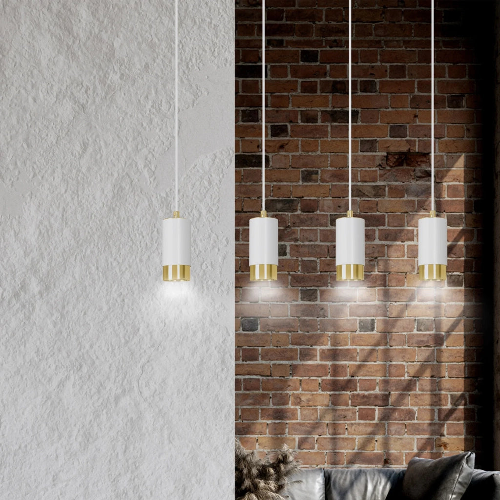 Lampadario 4 Luci Ivar Con Cilindri In Acciaio Bianco E Oro