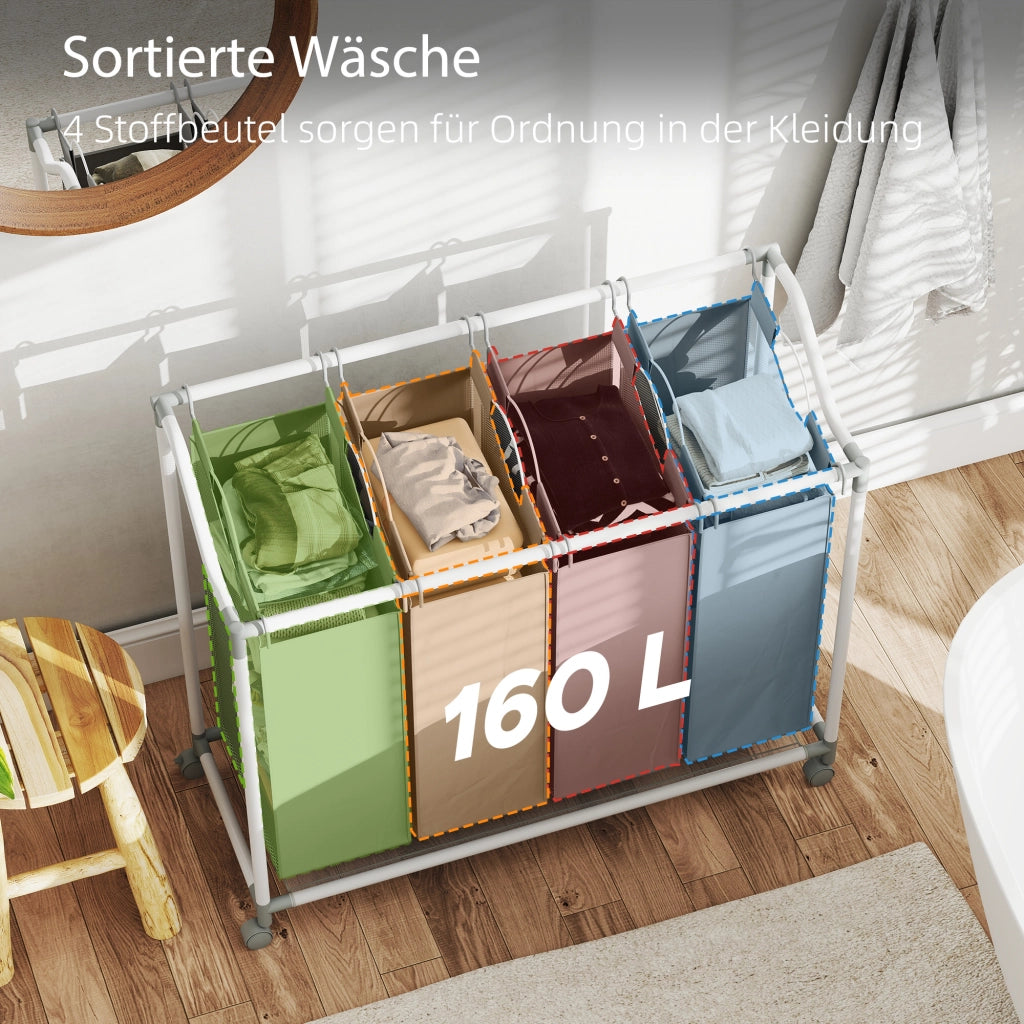 Cestino per il bucato con 4 scomparti 160 L ¨C zephmum ¨C Grigio 97x38x81 cm