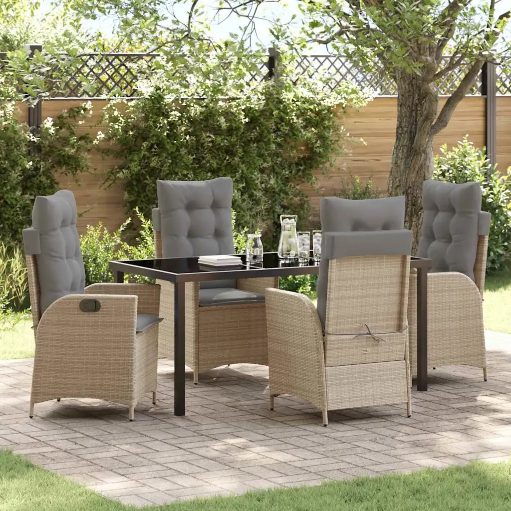 Set da Pranzo per Giardino con cuscino 5 pcs Beige polyrattan