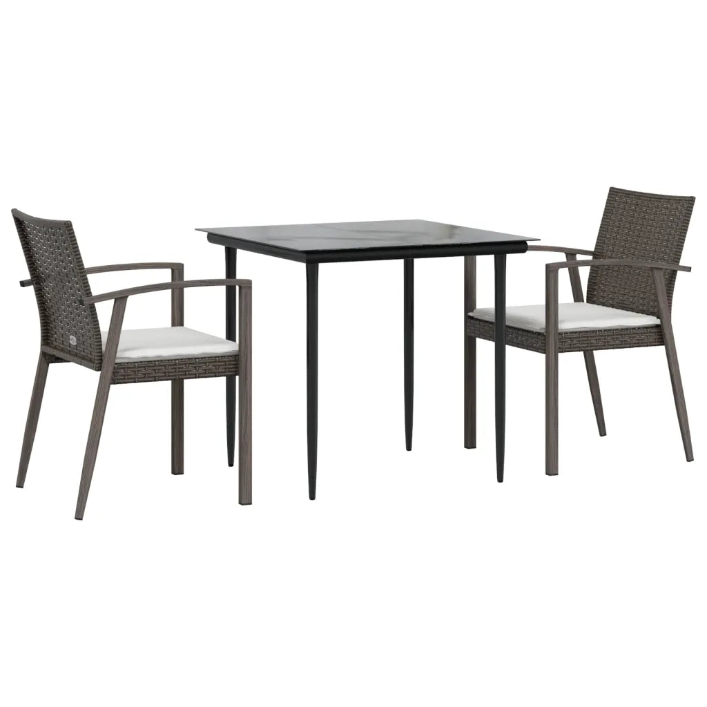 Set Pranzo da Giardino 3pz con Cuscini in Polyrattan e Acciaio 3186969