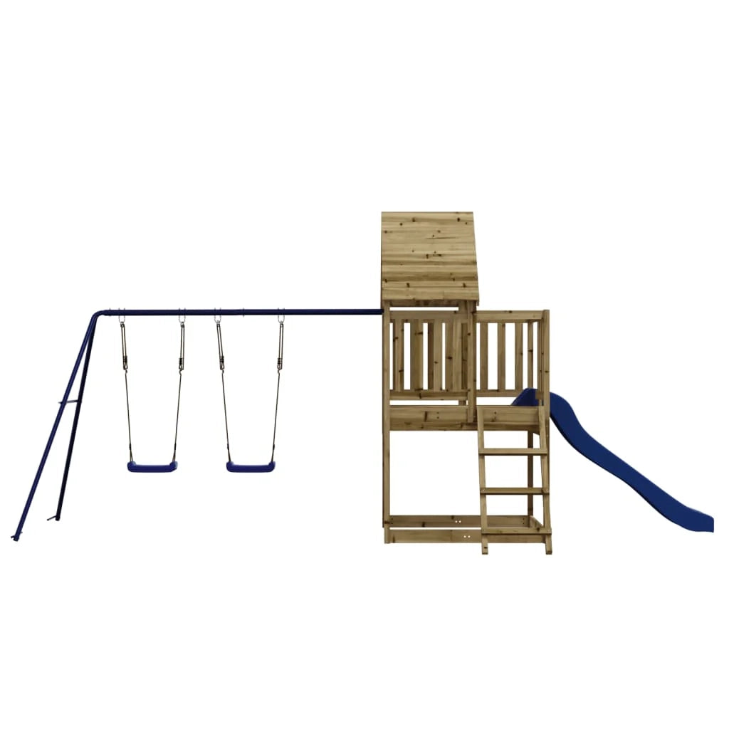 Area giochi all'aperto con altalene scivolo e robuste strutture per arrampicarsi giochi da giardino 564 x 235 x 228 cm legno di pino impregnato 02_0004819