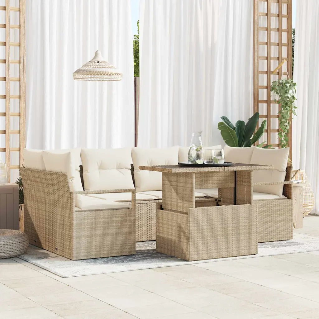 Set Divano da Giardino con archiviazione 7 pcs Beige polyrattan