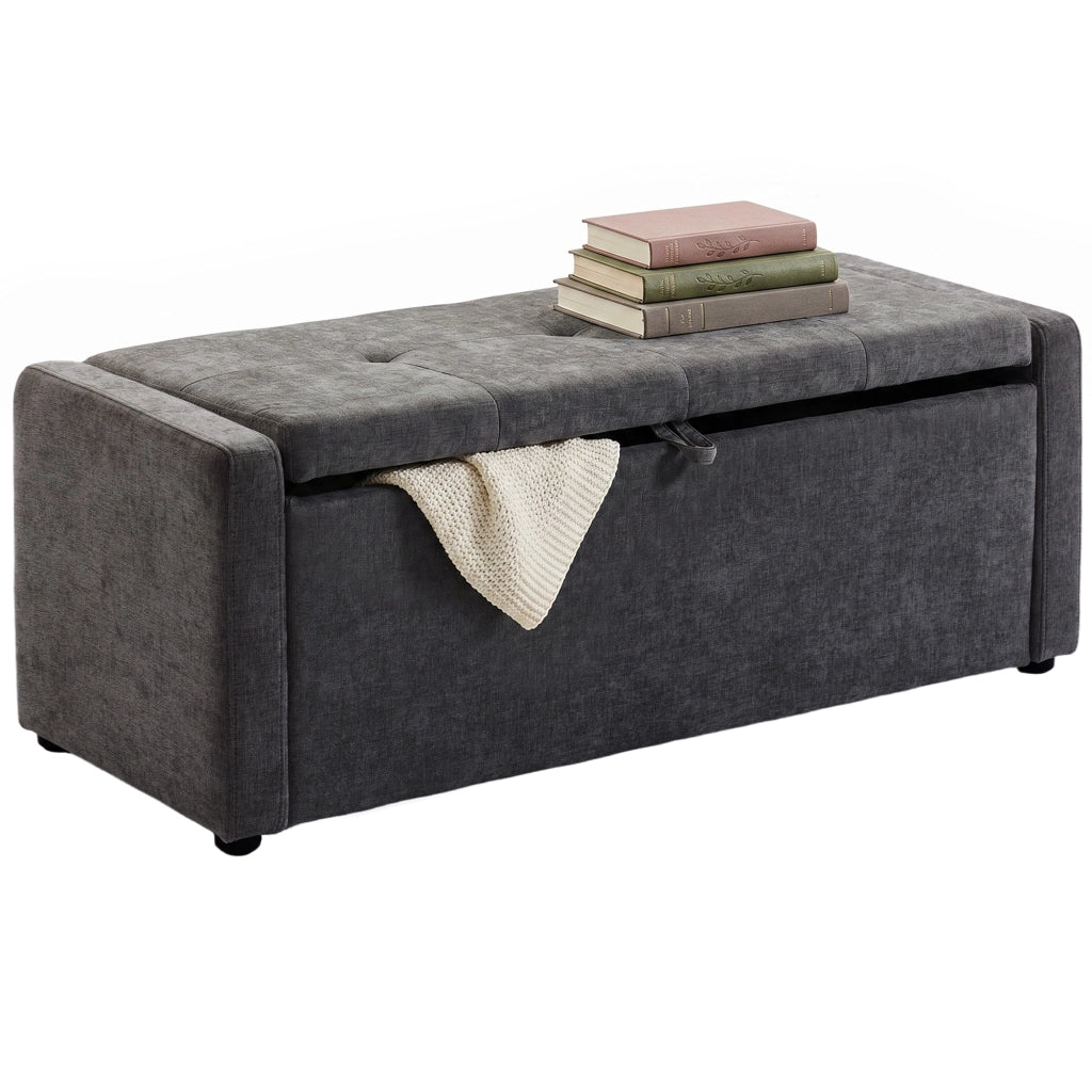 Pouf Contenitore Imbottito ¨C Minimal ¨C Grigio Scuro, Lino