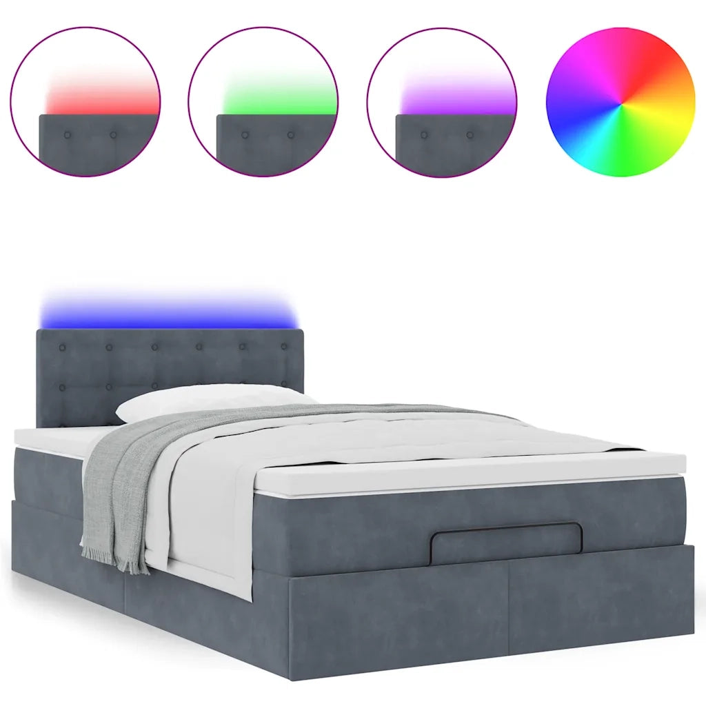 Pouf Letto con Materasso e LED Grigio Scuro 120x190cm Velluto