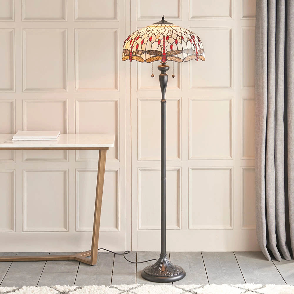 Lampada da terra Tiffany Dragonfly Beige 2xE27 tiranti