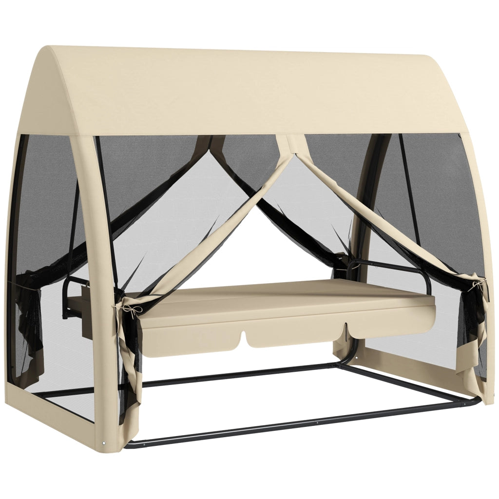 Divano letto da giardino con zanzariera ¨C zephmum ¨C 3 posti in tessuto grigio su telaio in acciaio