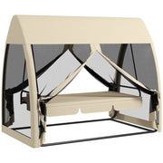 Divano letto da giardino con zanzariera ¨C zephmum ¨C 3 posti in tessuto grigio su telaio in acciaio