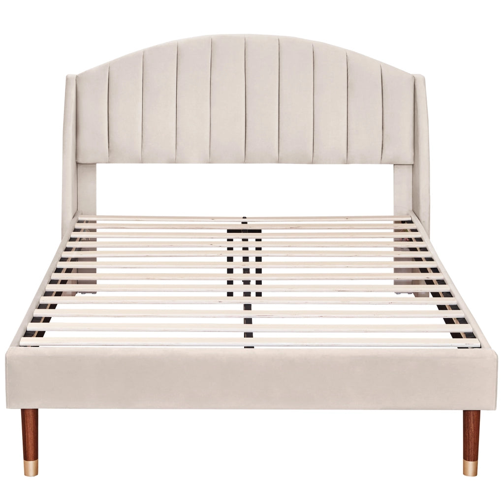 letto imbottito velluto beige 140 x 200 cm