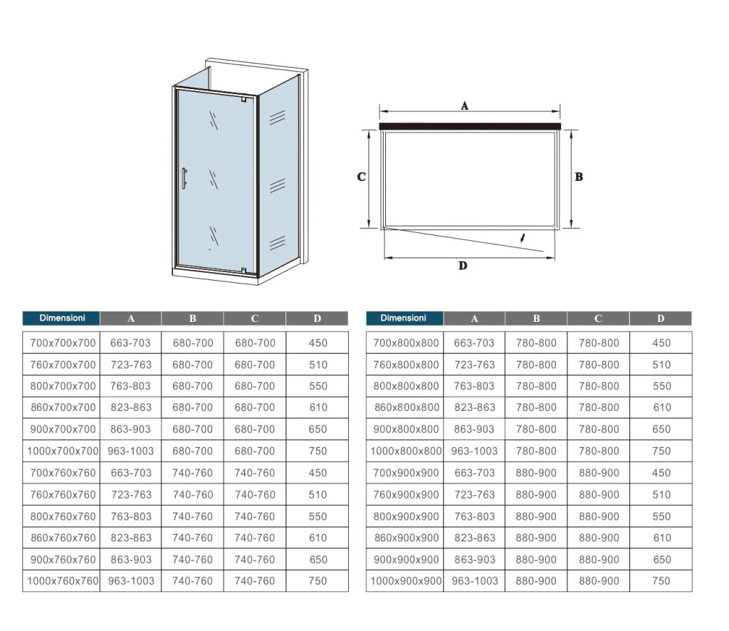 185cm Box Doccia a Tre Lati Porta Girevole Battente 80cm con Doppia Parete Fissa 76x76cm Vetro Temperato Trasparente 5 mm Profilo Cromo Lucido