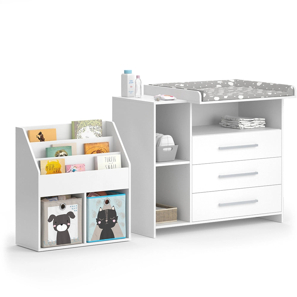 Vicco Set per cameretta Bianco 2 parti, con fasciatoio e libreria