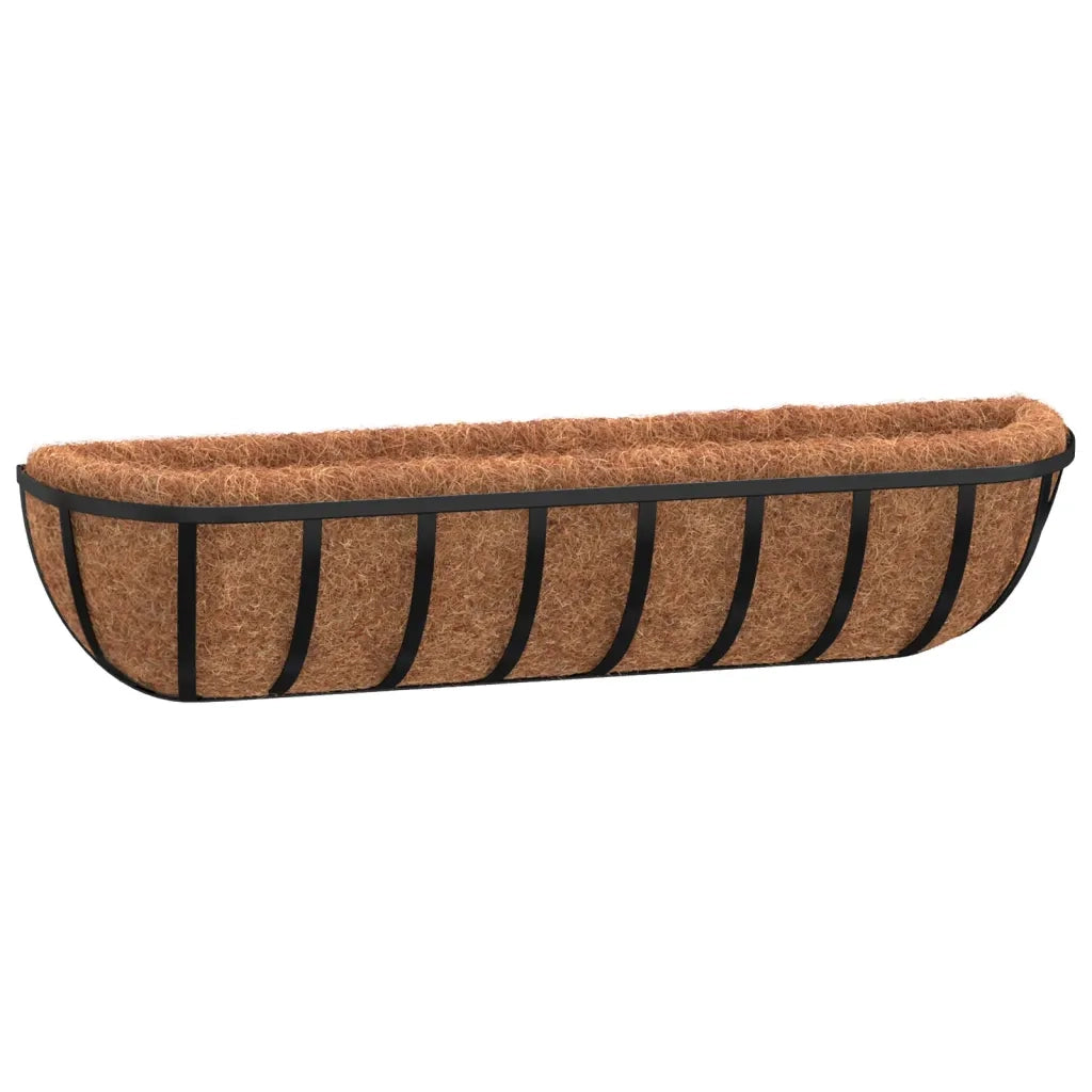 Set di 2 robuste fioriere da parete in acciaio 91 x 20 x 23 cm per balcone decorazione da giardino in fibra di cocco nera 02_0046614