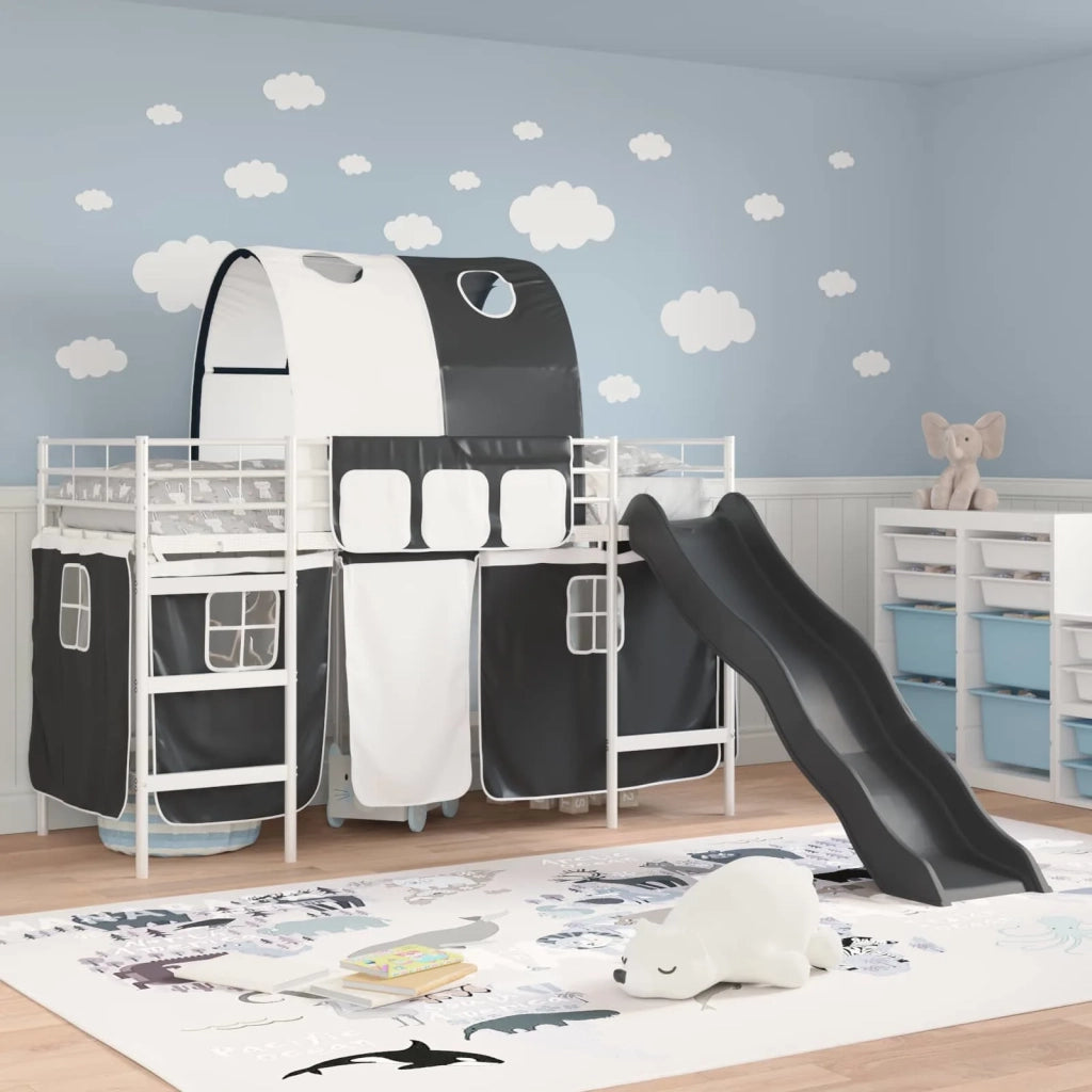 Struttura del letto loft per bambini Bianco e Nero Metallo