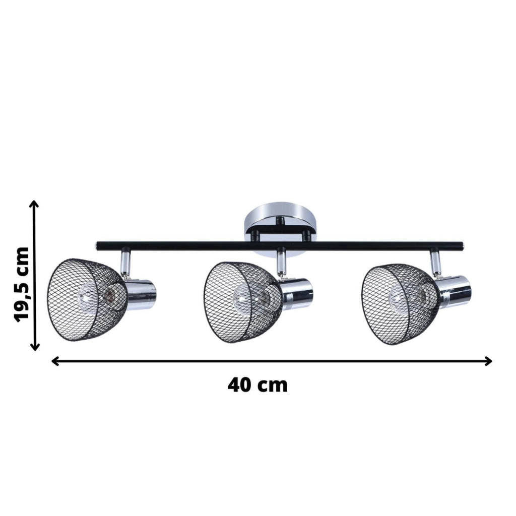 Plafoniera Roni Lampex 3 luci metallo nero/cromo E14