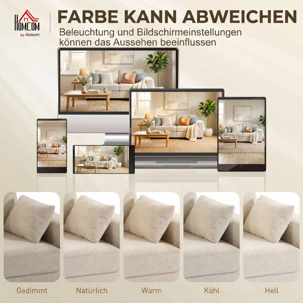 Divano 3 Posti Tessuto Velluto ¨C Zephmum ¨C Beige con Cuscini