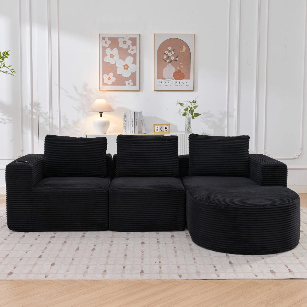 Divano 2 Posti con Cuscini e Portabicchieri ¨C MINIMAL ¨C Tessuto, 265 cm