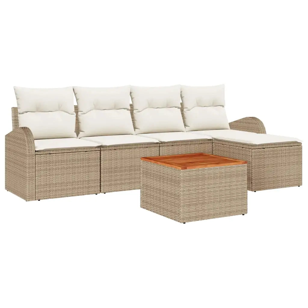 Set Divano da Giardino 6 pcs Beige e Crema polyrattan