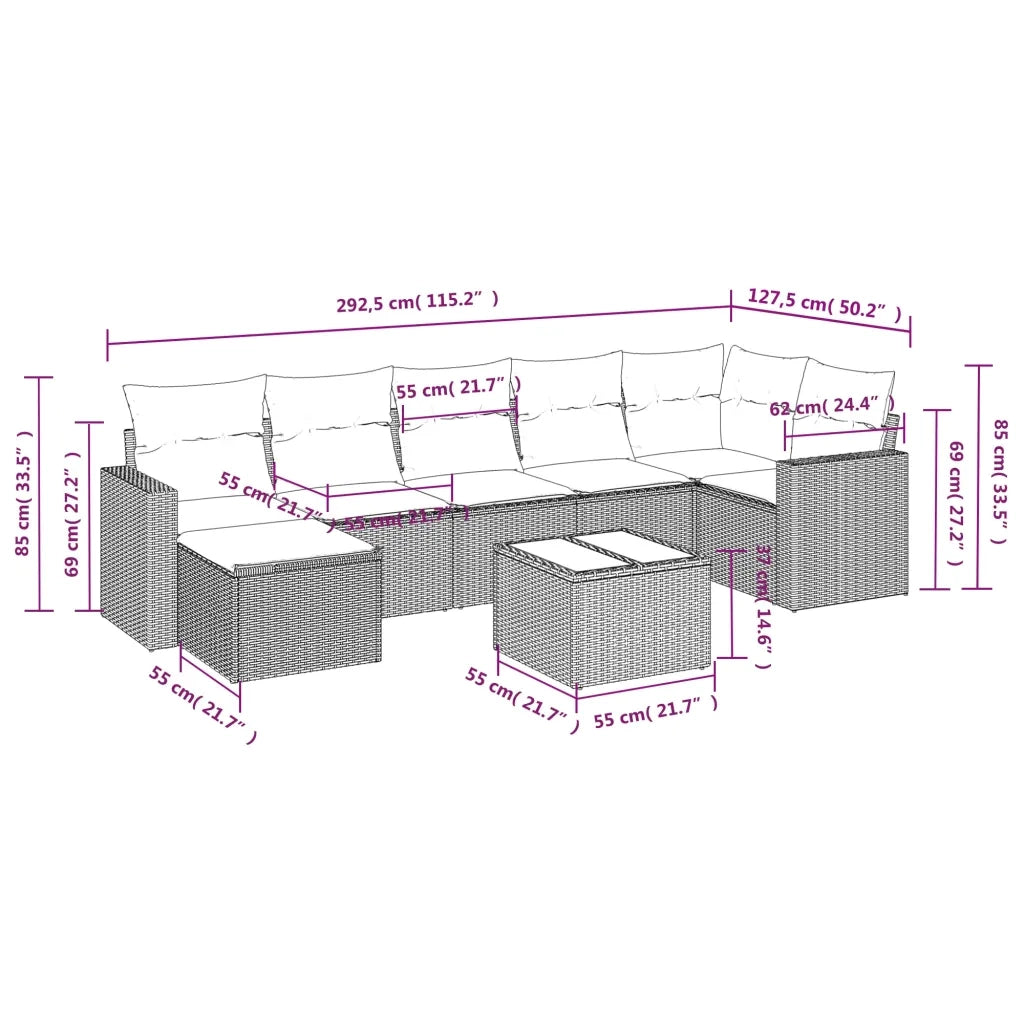 Set Divani da Giardino con Cuscini 8 pz Nero in Polyrattan 3219276
