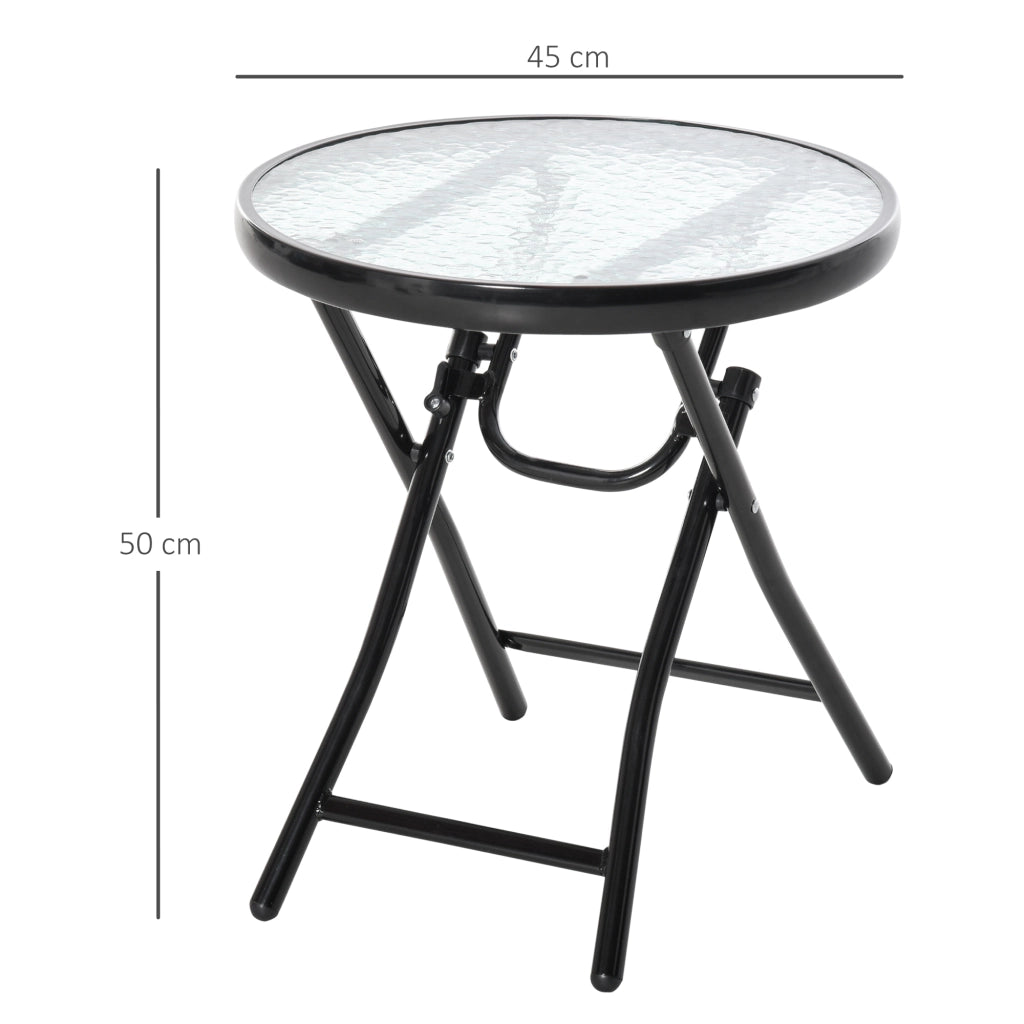 EasyComfort Tavolo da Giardino Pieghevole in Metallo e Ripiano in Vetro Φ45x50cm