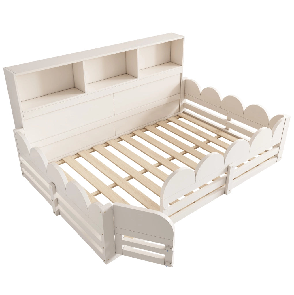 Letto a pavimento per bambini 140x200 cm con barriera, porta e scaffale