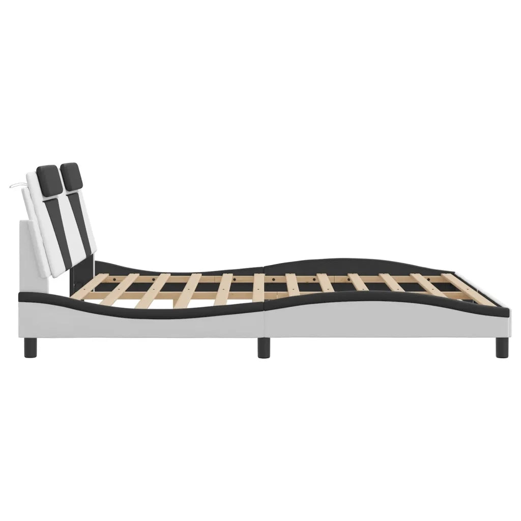 Letto matrimoniale | Letto per adulti | Giroletto Viana con LED senza Materasso Bianco e Nero 180x200 cm