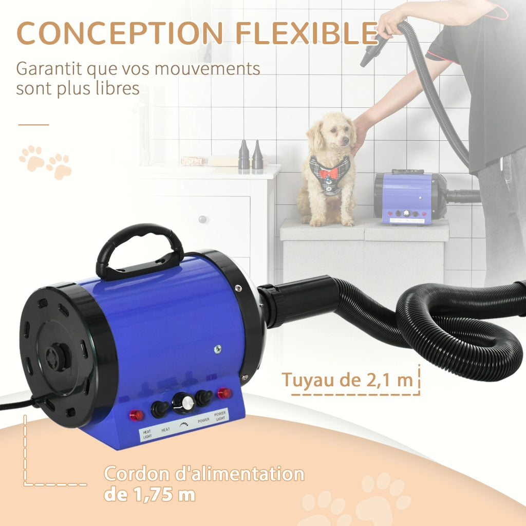 Asciugatore per Cani e Gatti Professionale ¨C Zephmum ¨C 2800W, Blu, con 3 Buse