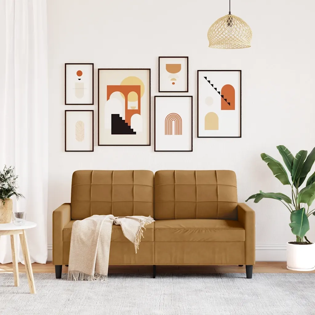 Divano | Divano da soggiorno | Sofa a 2 Posti Marrone 140 cm in Velluto