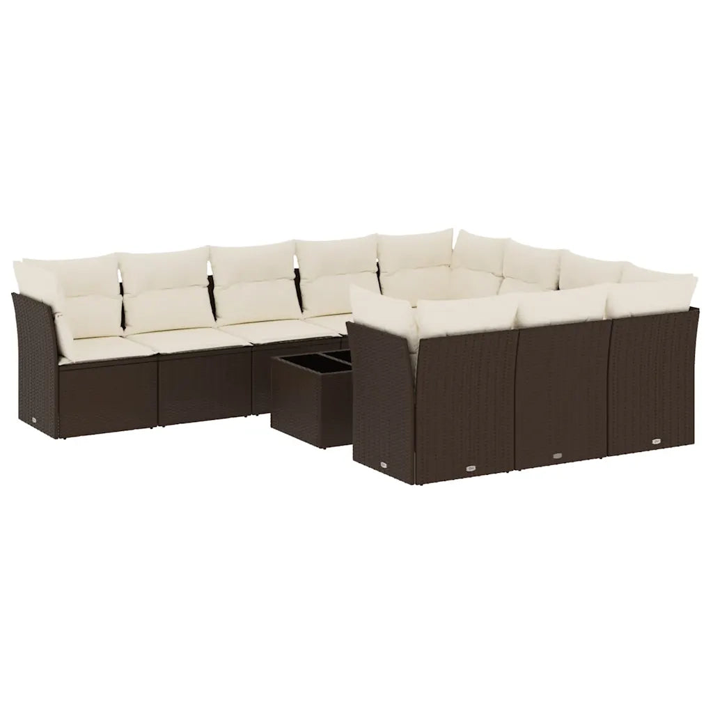 Set Divani da Giardino 11 pz con Cuscini Polyrattan Marrone 3218233