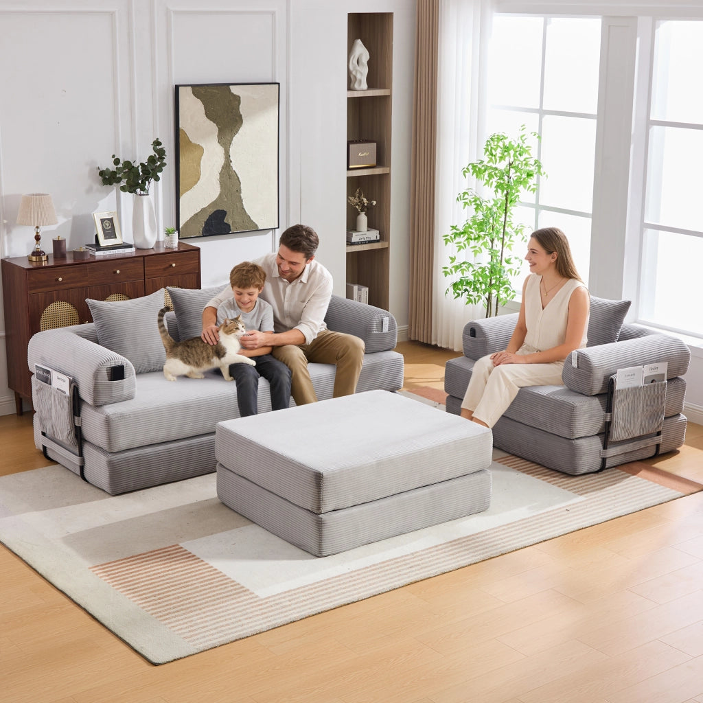 Sofa modulare 4 posti - Zephmum - Con poggiapiedi, struttura in metallo e cuscini