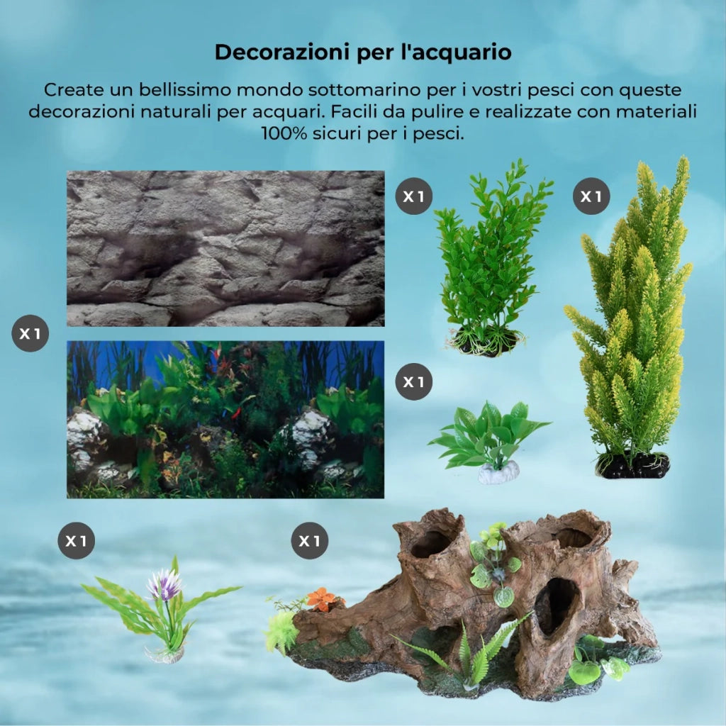 Acquario 300 Litri con Armadietto Nero e Kit con Piante e Ghiaia Naturale