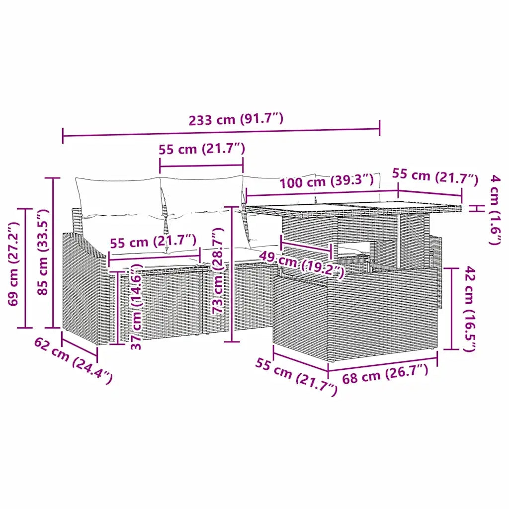 Set Divano da Giardino 5 pcs Nero e crema polyrattan 3348903