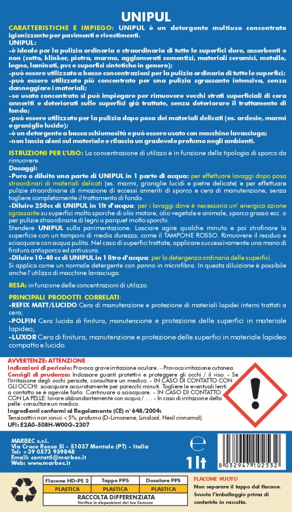 Pulizia pavimenti UNIPUL   1LT + Tampone Rosso