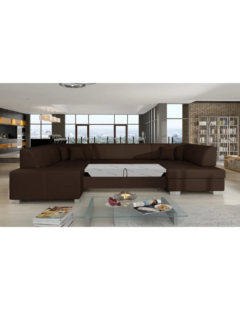 Divano panoramico a U Chocolat convertibile 6 posti HAVANA molle ondulate