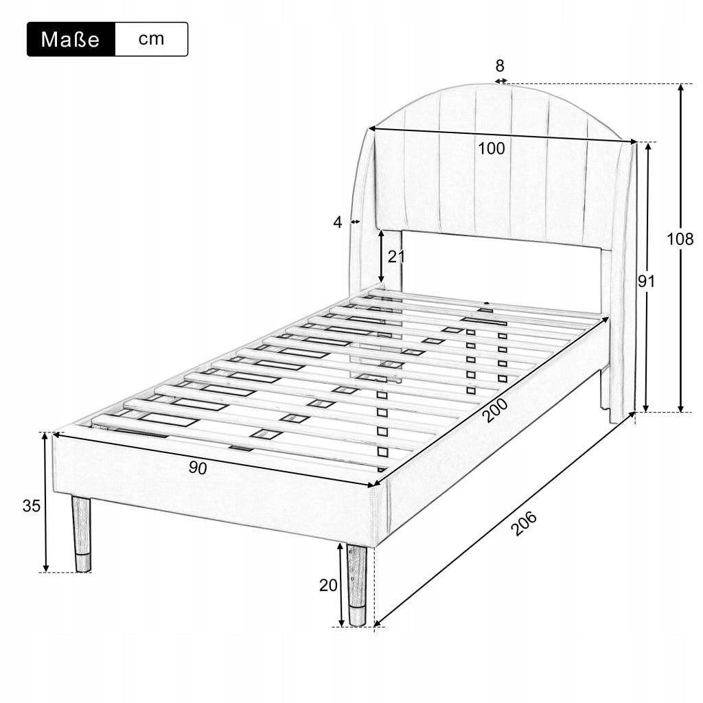 Letto imbottito 90x200 - Xylo - Beige, velluto