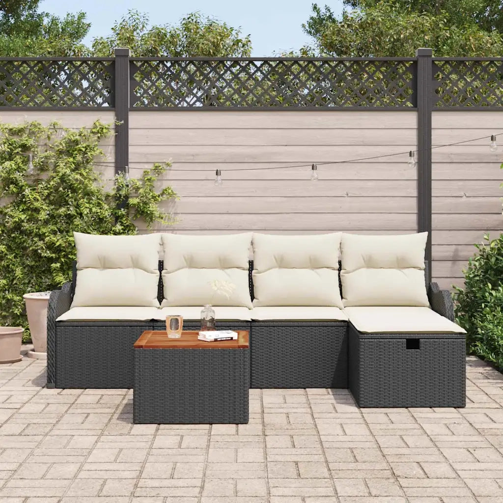 Set Divano da Giardino con cuscino 6 pcs Nero polyrattan 3359474