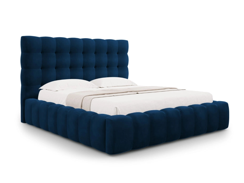Cosmopolitan Design - Letto a cassettone con testiera "Bali" 140x200cm in velluto blu reale 