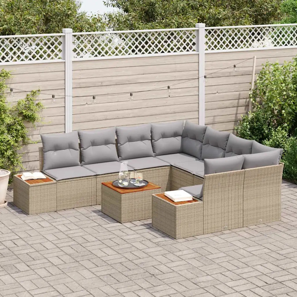 Set Divano da Giardino con cuscino 9 pcs Beige Poly Rattan 3348056