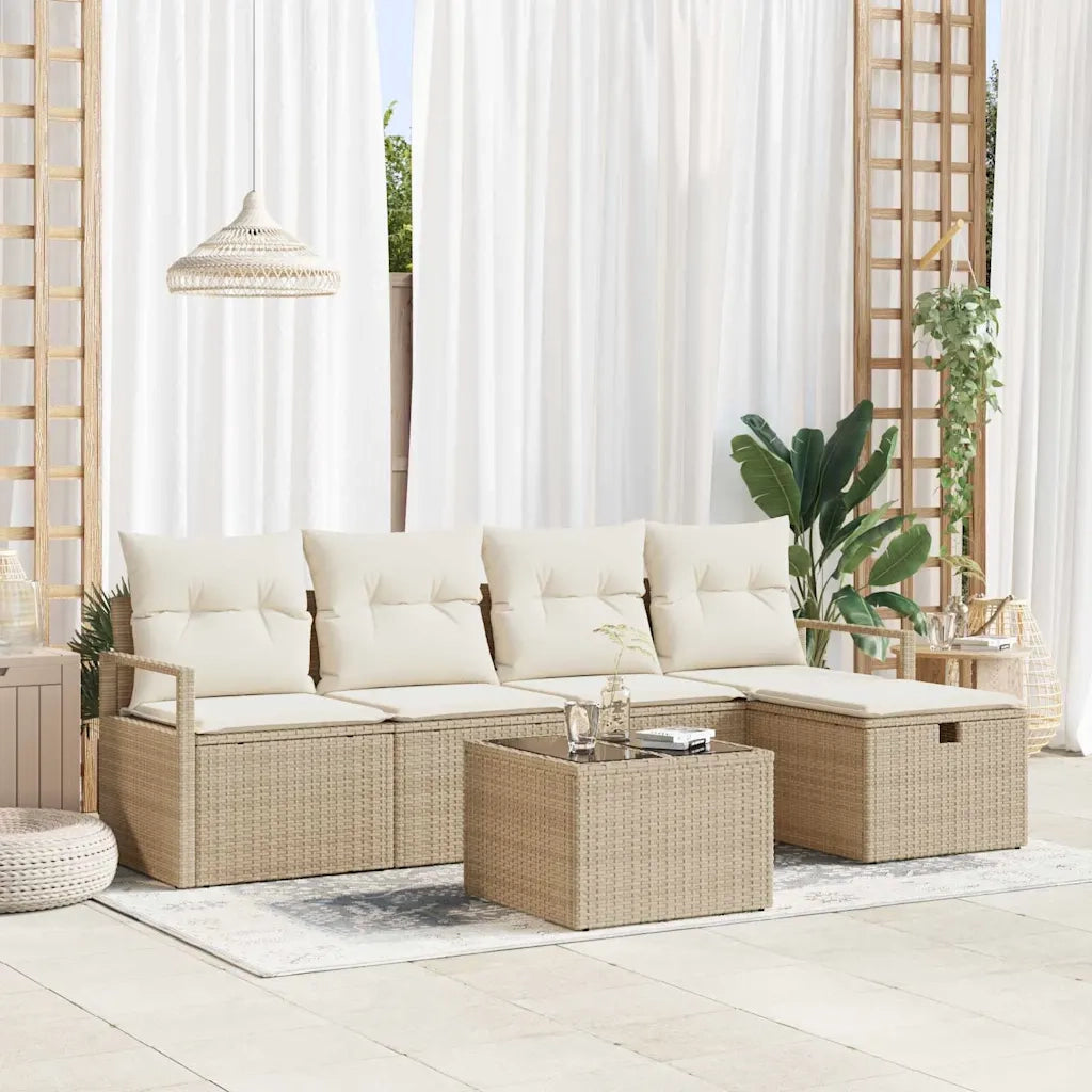 Set di divani con cuscino 6 pcs Beige e Crema polyrattan