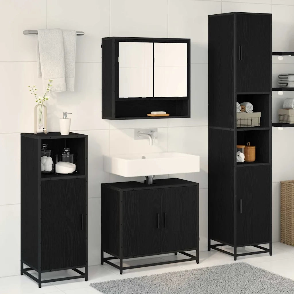 Set di mobili per il bagno 4 pcs Rovere Nero Legno multistrato