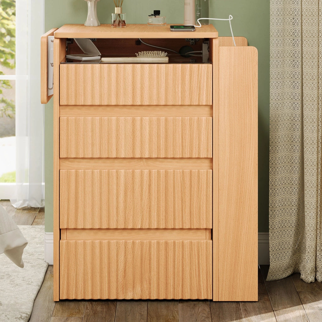TOELETTA con specchio LED pieghevole 79x120x40 cm Natural con sgabello